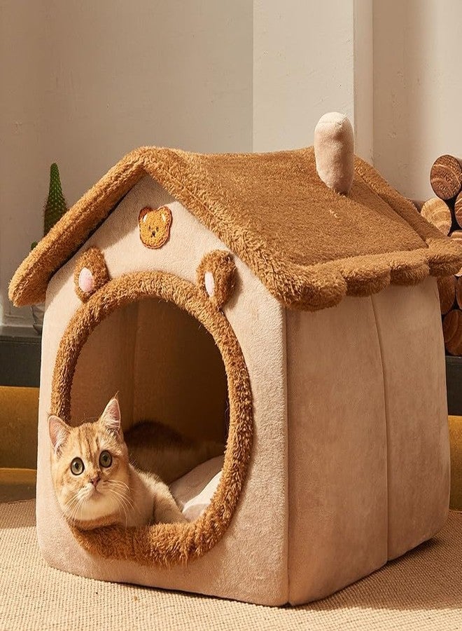 Sothuba Cat Beds for Indoor Cats, Cute Bear Shape Cat Bed Cave, Pet House Cats Tent with Removable Cushion Pillow for Kittens Puppy Small Dogs (Brown, M-18 * 14.6 * 15.7in) - Image 4